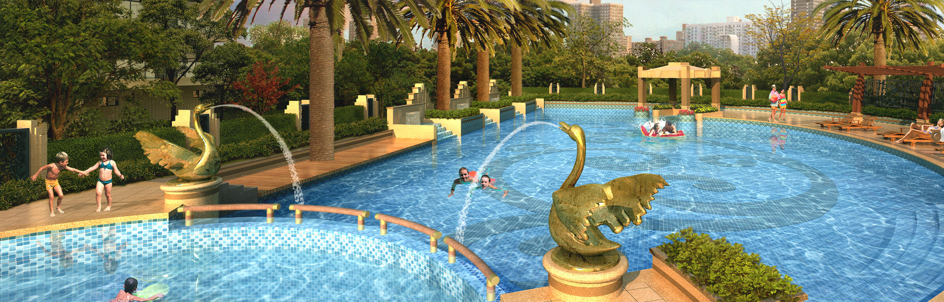 別墅休閑生活（泳池、魚池、水景）